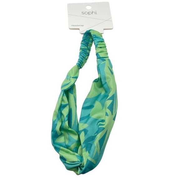 Sophi Tropical Island Print Headwrap – Green & Blue Hair Scarf, One Size - Picture 1 of 5